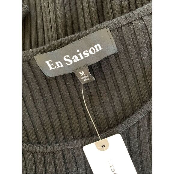 En Saison Maxime Puff Sleeve‎ Ribbed Knit Backless Tied Blouse in Black Size M - Picture 9 of 12